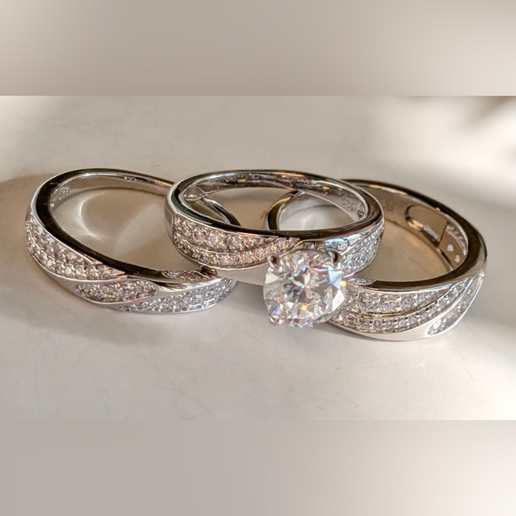 3 “925 Silver CZ Engagement and wedding band